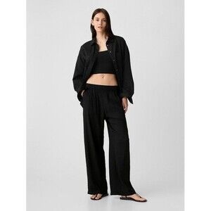 New Gap Pants Size XXL Pull On Crinkle Wide Leg Black Lightweight Travel Cruise